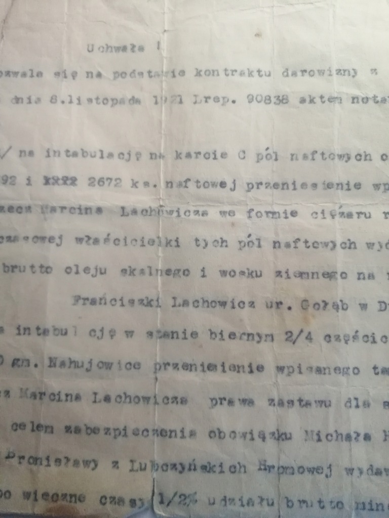 DROHOBYCZ 1921- SĄD POWIATOWY UCHWAŁA DAROWIZNY PÓŁ NAFTOWYCH