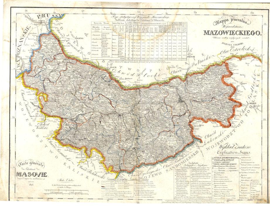 Mapa województwa mazowieckiego z 1827 roku  /JPEG/