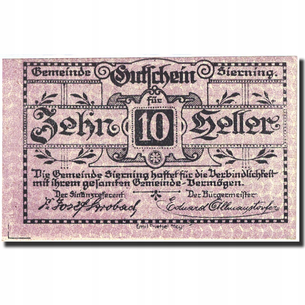 Banknot, Austria, Sierning, 10 Heller, personnage,
