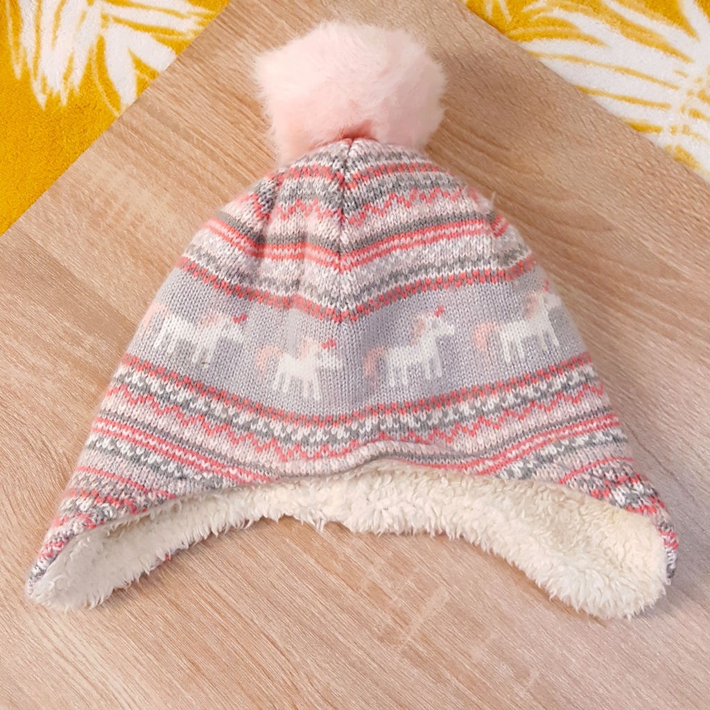 ciepła zimowa czapka w jednorożce 12-18 mies