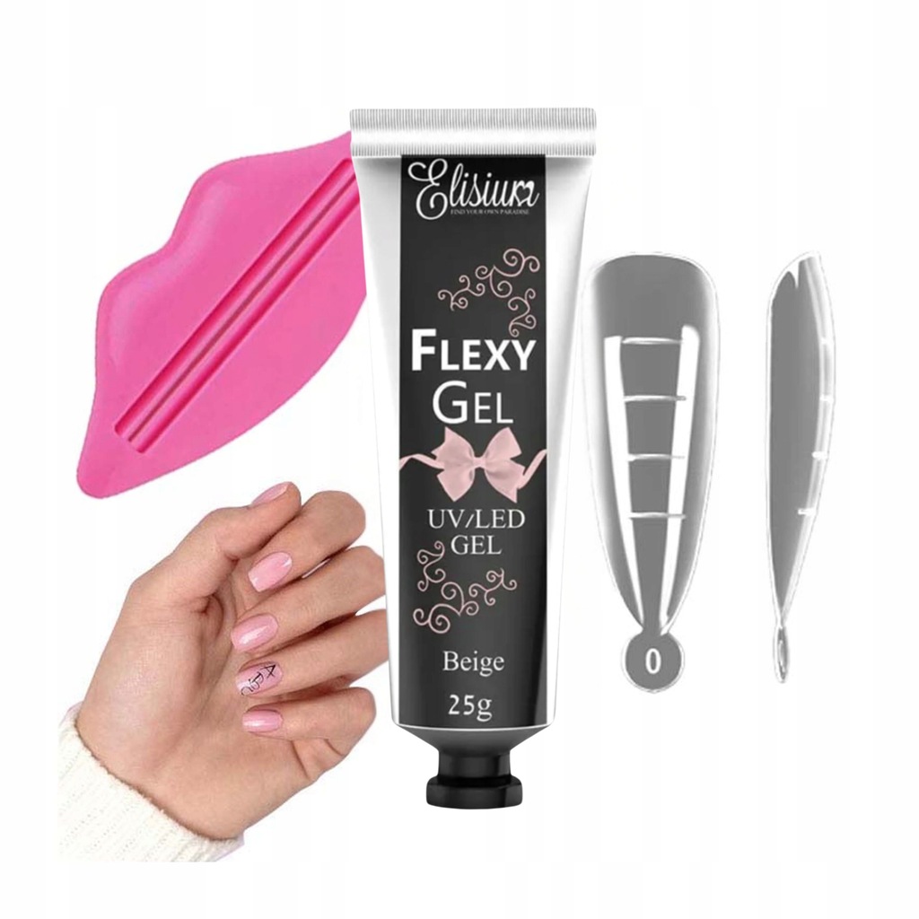 Zestaw Elisium Flexy Gel + Formy do paznokci Migdał 10szt + Wyciskarka