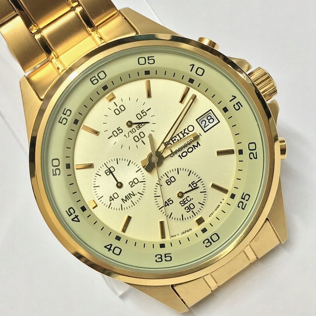 SEIKO　クロノグラフ　4T57-00E0 クオーツメンズ　稼働 SEIKO 4T57-00E0 Chronograf Zegarek męski ZŁOTY - 9467043814