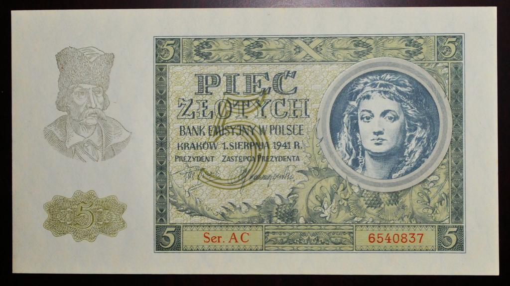 5 ZŁOTYCH 1941 UNC PIĘKNE