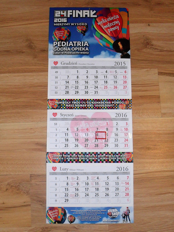 Kalendarz 24 finał na 2016 rok (tryptyk)
