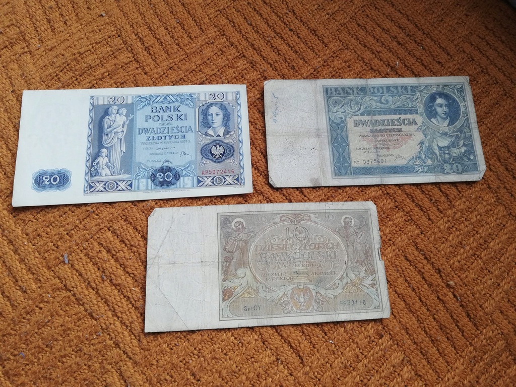 Banknot zestaw 20 zł 1936 20 zł 1931 10 zł 1926