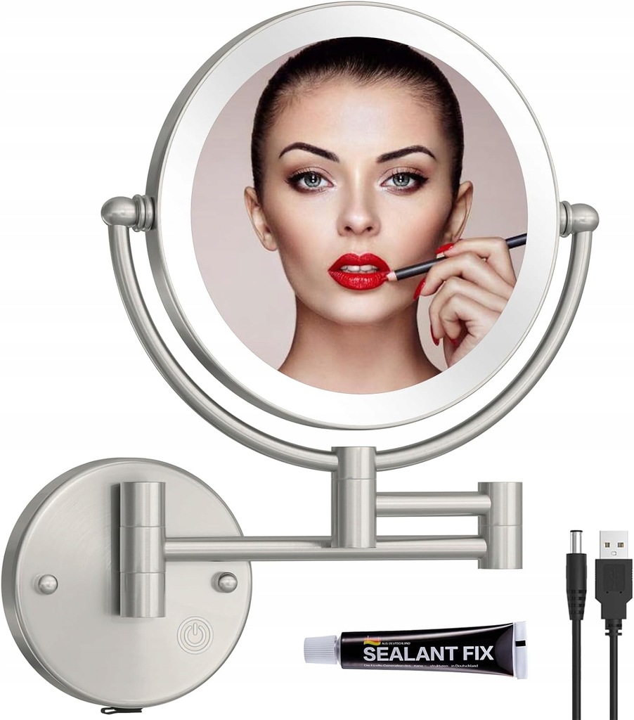 Lustro ścienne RECKODOR, LED, 2600 mAh, IP44, 5W, 20 cm, 360, srebrne