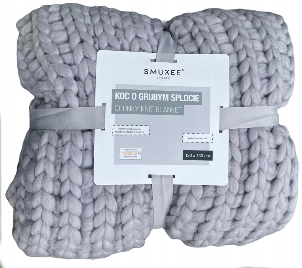 KOC ręcznie tkany GRUBY SPLOT CHUNKY 120x150 szary