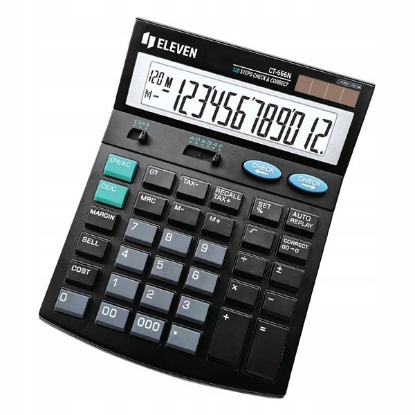 Eleven Kalkulator CT666N, czarna, biurkowy z obliczaniem VAT, 12 miejsc, au