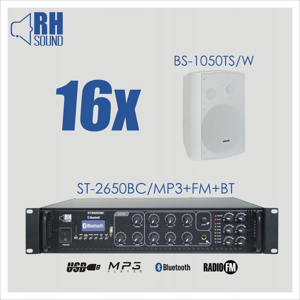 RH SOUND ST-2650BC/MP3+FM+BT + 16x BS-1050TS/W - Z