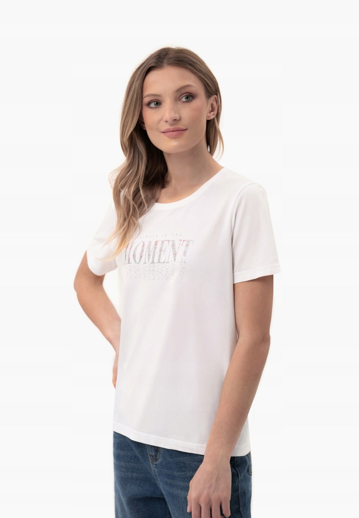 DAMSKI T-SHIRT Z NADRUKIEM BAWEŁNIANY COMFORT FIT VOLCANO T-MOMENTS XS