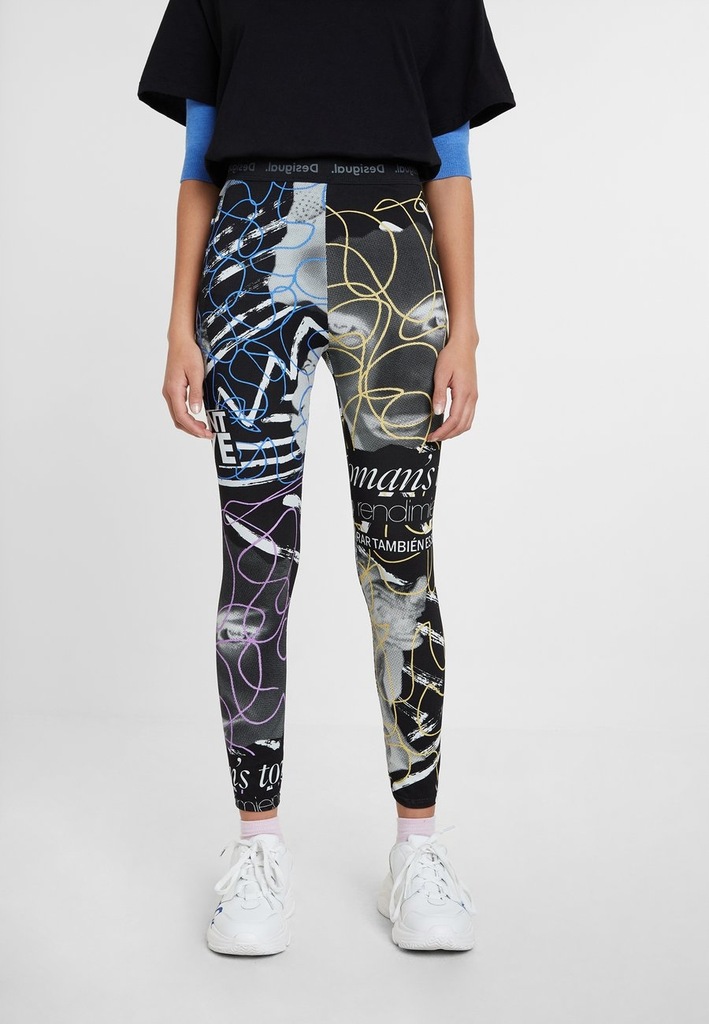 DESIGUAL LEGGINSY DAMSKIE CZARNE WZÓE LOGO XL BAA