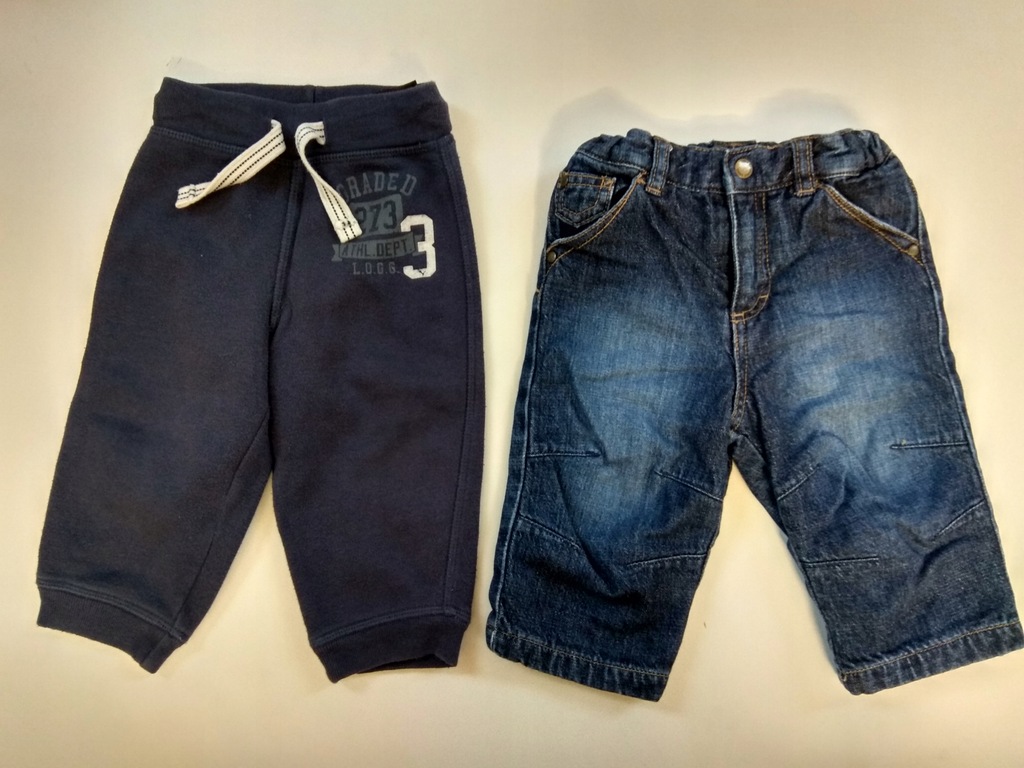 Spodenki jeans,dresowe H&M r.74 i 80 cm 2 szt