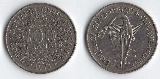 UNIA AFRYKI ZACHODNIEJ 1971 100 FRANCS