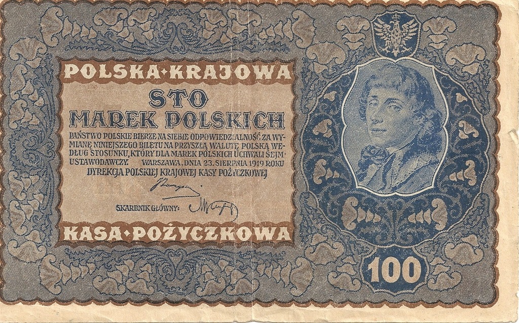 Polska Krajowa kasa...1919 r. 100 Mk.Pl.
