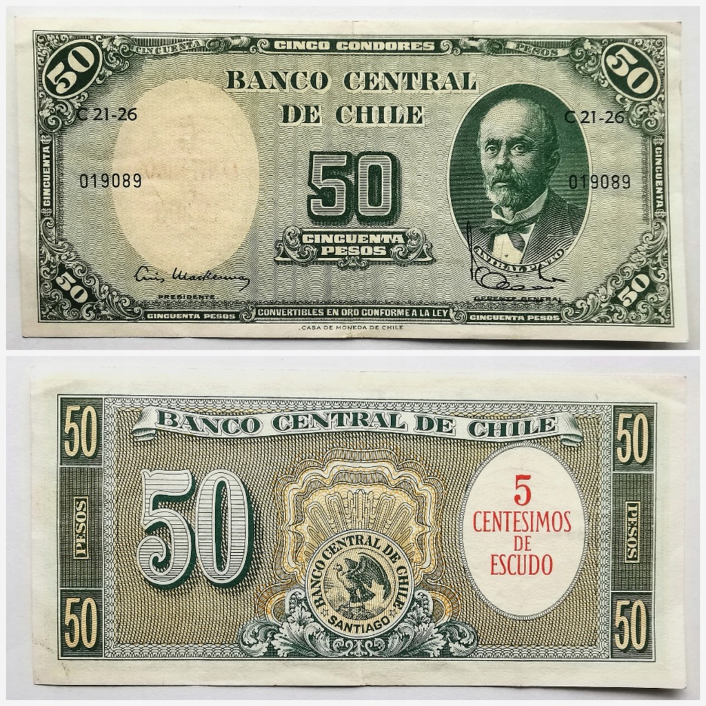 CHILE - 50 PESOS / 5 CONDORES - 1962 - P 126B - XF/VF (II/III) + GRATIS *NN