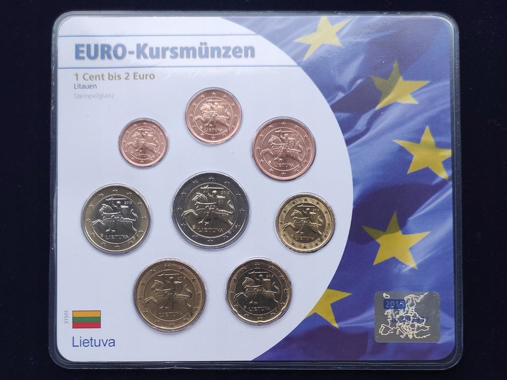 Oficjalny zestaw 8 monet - Litwa 2015 - KMS od 1 centa do 2 euro - FDC