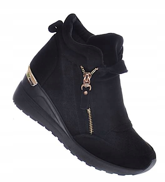 DAMSKIE buty CZARNE SNAKERSY NA KOTURNIE 12816 38
