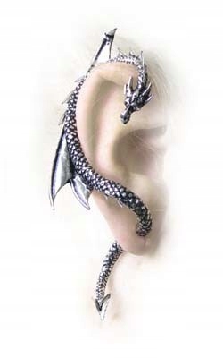 Piękny Oryginalny Nausznica Kolczyk Dragon Lure Smok Na Prawe Ucho Srebrny