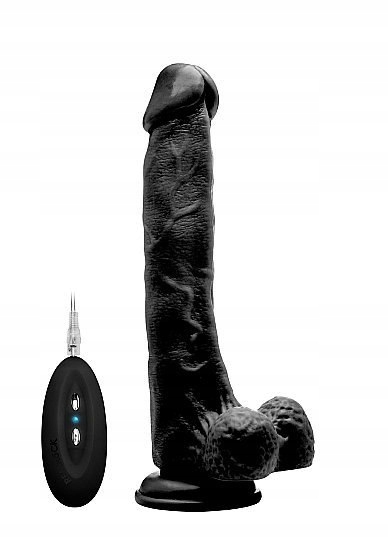 Vibrating Realistic Cock - 10"" - With Scrotum - Black