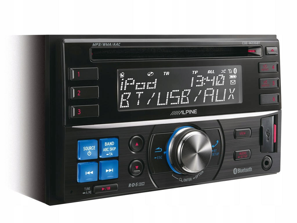 RADIO ALPINE CDE-W235BT 2 DIN MP3 BLUETOOTH USB iPod AUX KOLORY SUPER STAN