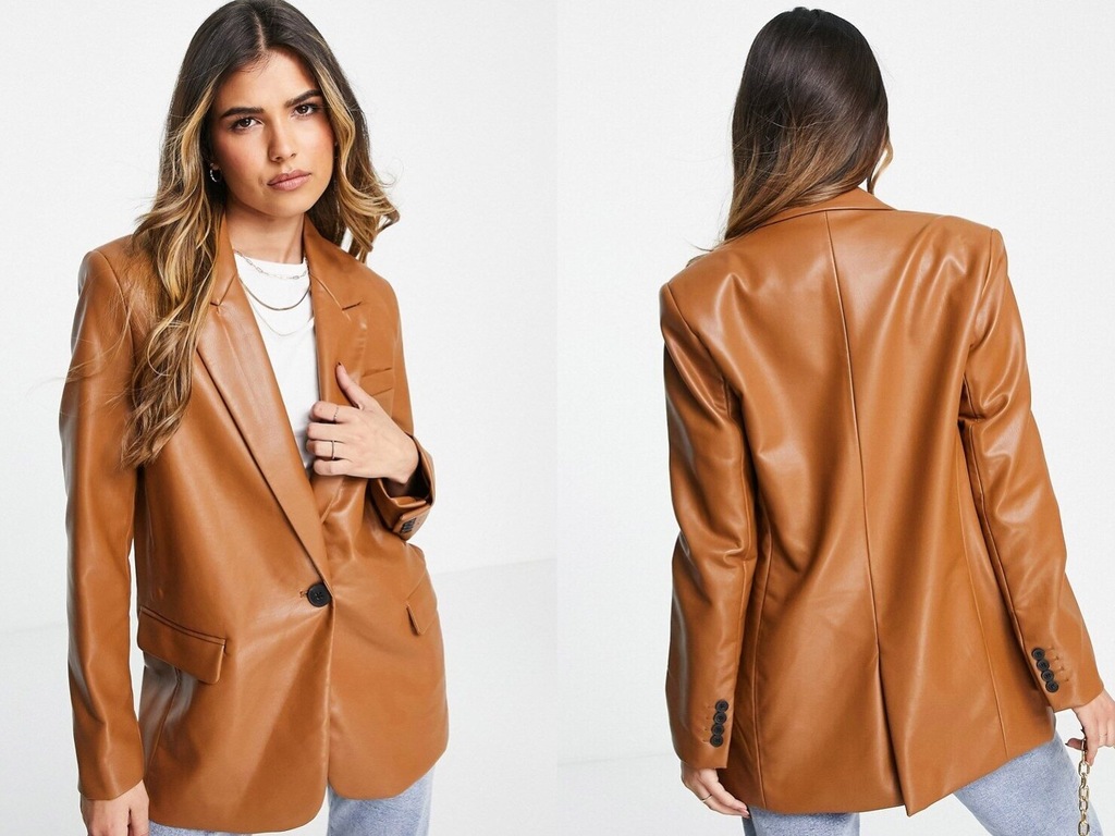 Stradivarius brązowa marynarka z imitacji skóry M