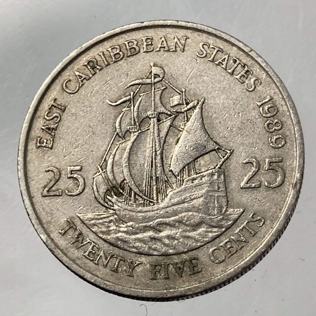Karaiby Wschodnie 25 centów 1989 ładne rzadsze