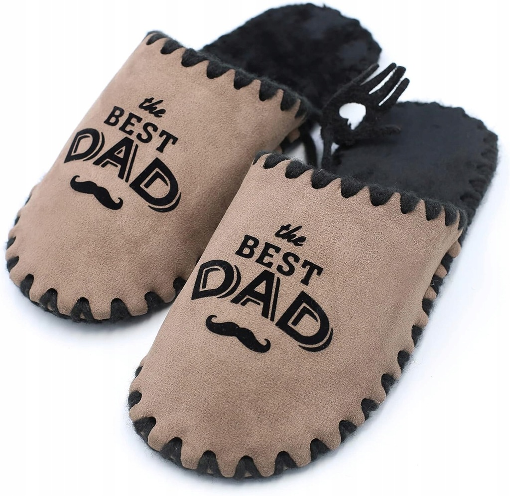 KAPCIE MĘSKIE BEŻ WELUR BEST DAD / TATA HANDMADE MIĘKKIE MOCNE 46-47 +WOREK