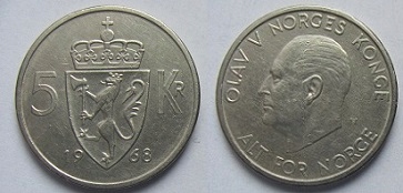 Norwegia 5 koron 1968