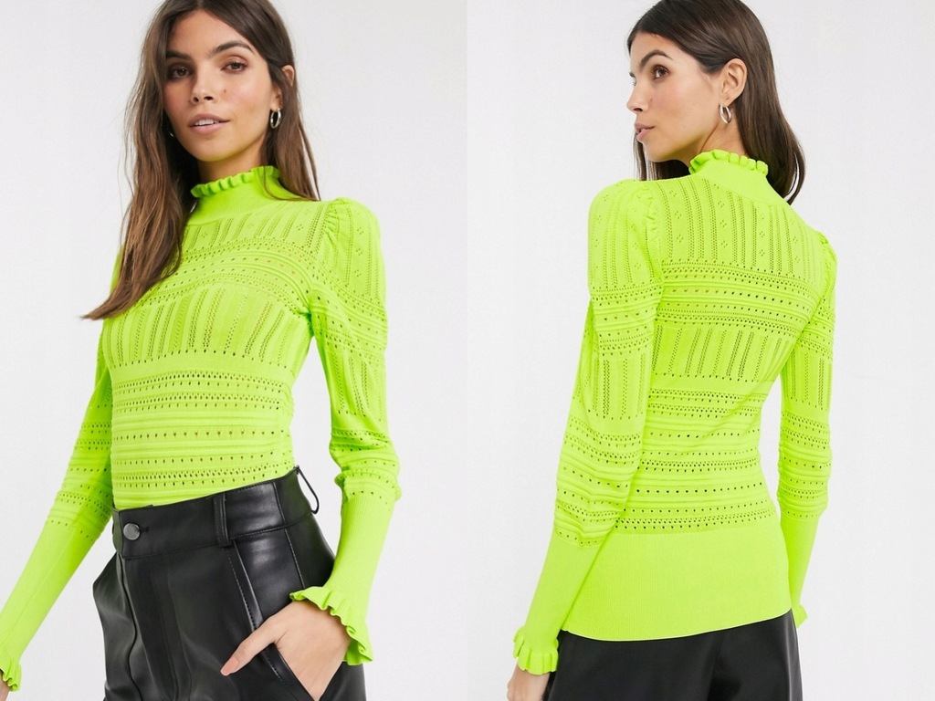 River Island Zielona Ażurowa Bluzka Stójka M/38