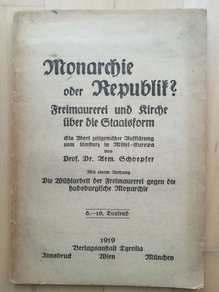 Monarchia Republika Masoneria Kościół 1919 Niemcy