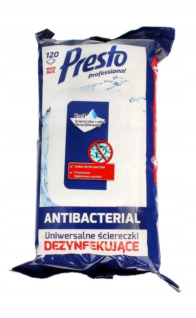 Presto Ściereczki czyszczące+płyn 2w1 Antibacteria