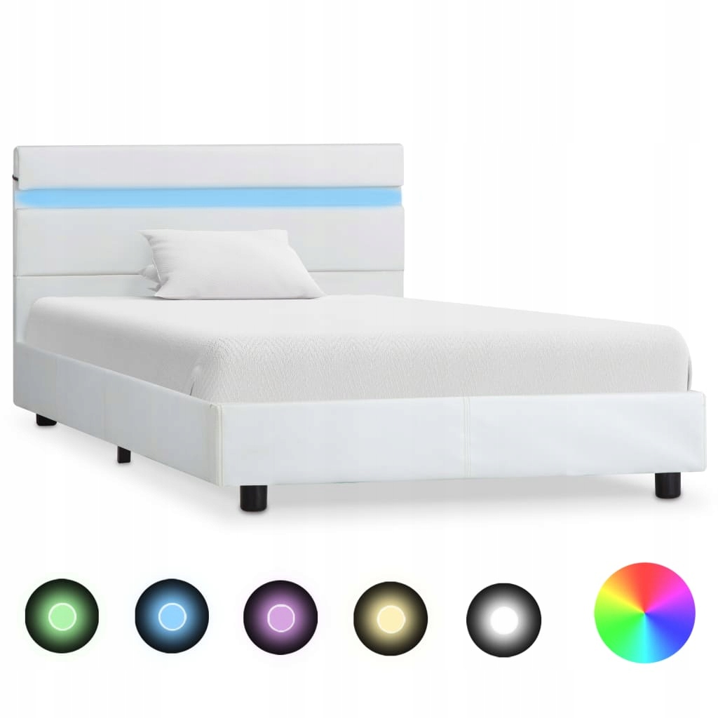 Rama łóżka z LED, biała, sztuczna skóra, 90 x 200