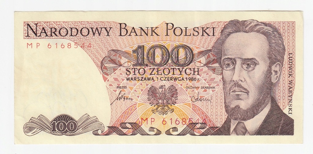 Banknot 100 zł 1986, seria MP, st. 2