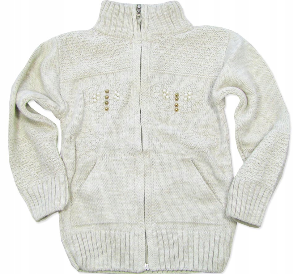 6-7L Sweter sweterek dziewczynki zapinany na zamek golf MOTYLKI szarybeż