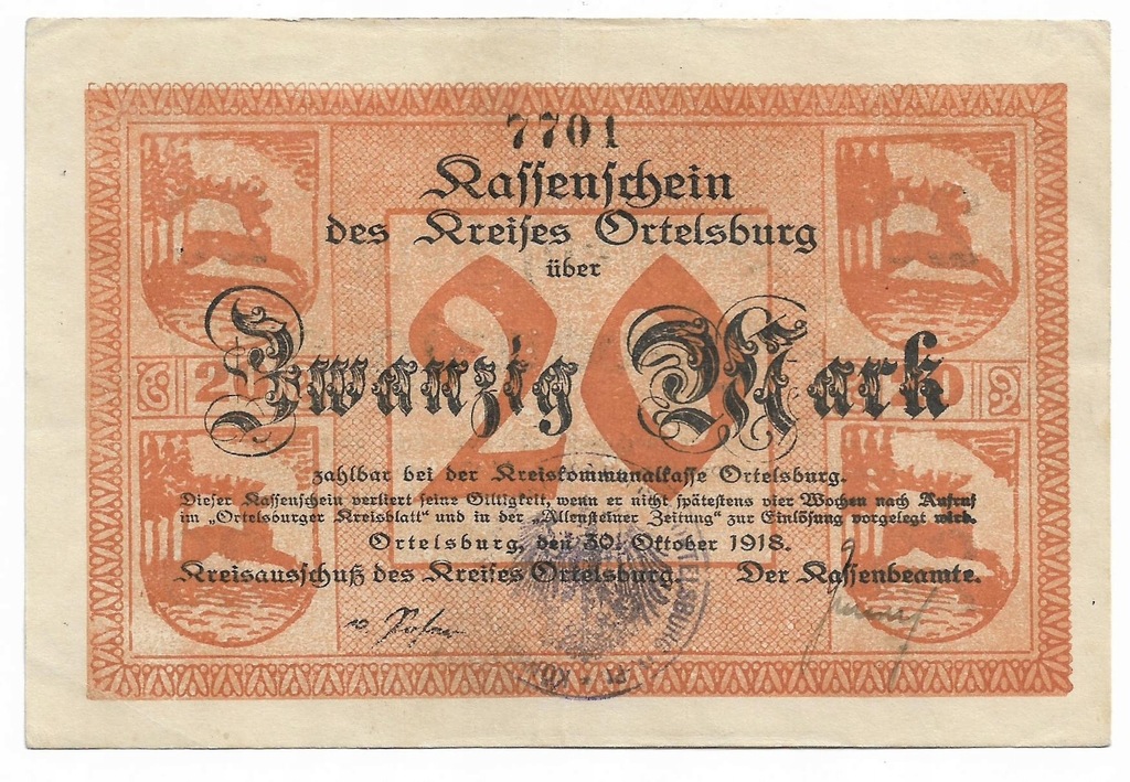 Szczytno (Ortelsburg) 20 Mk., 1918