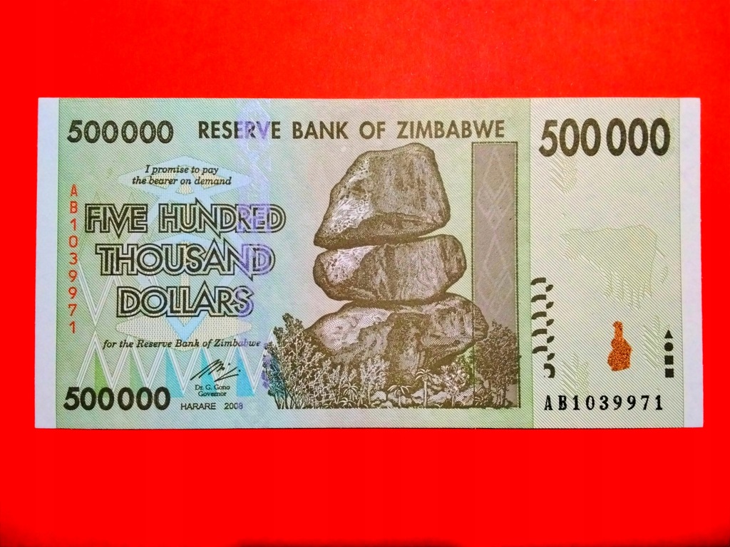 Zimbabwe 500000 Dollars 2008 P76a UNC ( papier bez linii )