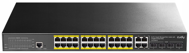 Switch 28-port Cudy GS2028PS4 1000Mb 24x PoE SFP Console RACK kamery IP DVR