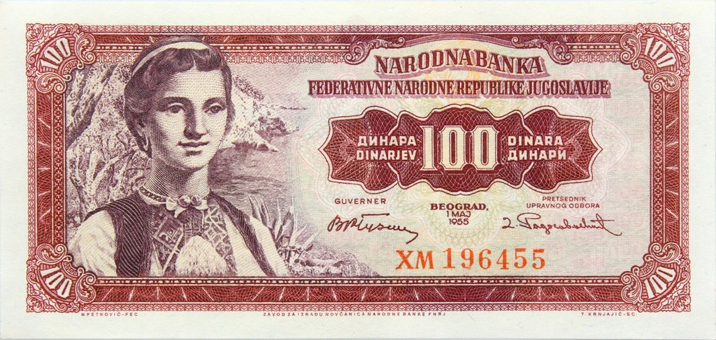 Jugosławia - BANKNOT - 100 Dinarów 1955 - Stan UNC