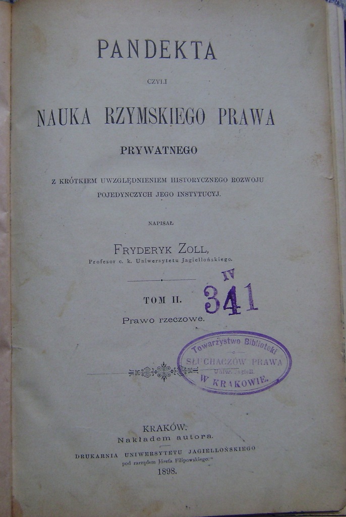 ZOLL -PANDEKTA-NAUKA RZYMSKIEGO PRAWA tom II -1898