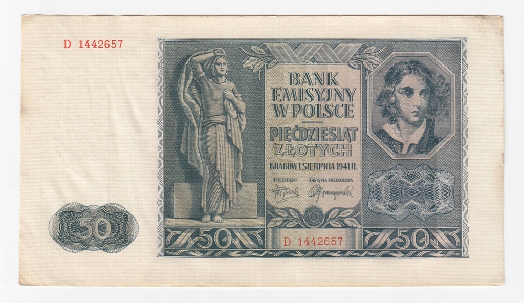 1. Banknot 50 zł 1941, st. 2