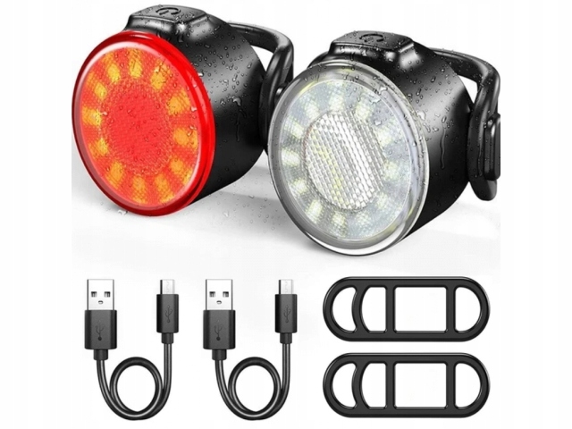 2x LAMPKI ROWEROWE PRZÓD TYŁ 6 TRYBÓW OŚWIETLENIE ROWERU LED USB MEGA MOCNE