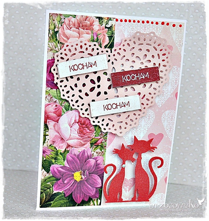 KARTKA WALENTYNKOWA zakochane koty SCRAPBOOKING