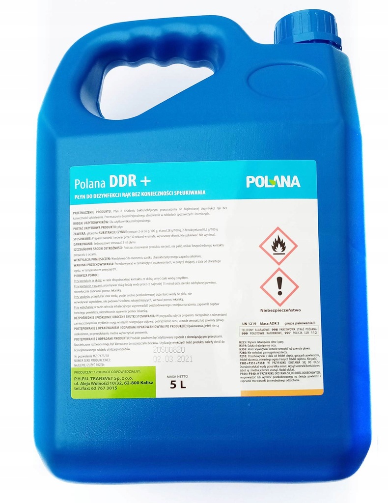 Płyn do dezynfekcji rąk bez spłuk. Polana DDR+ 5L