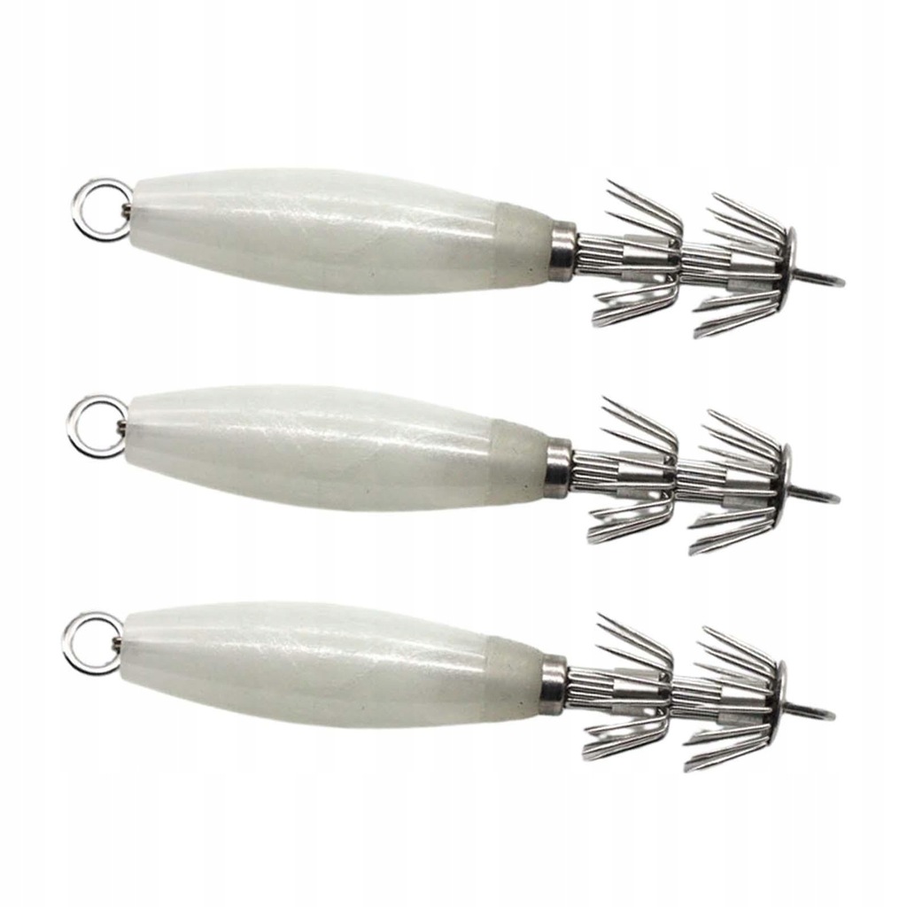 3 Pieces Luminous Squid Jig Hooks Sinking Lure Fishing Lures White
