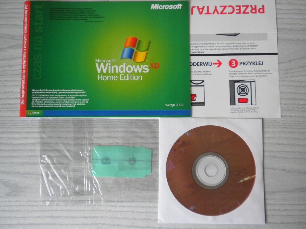WINDOWS XP system operacyjny Microsoft płyta klucz