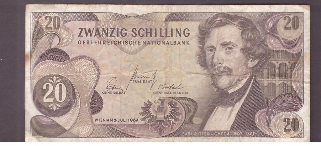 Austria - Banknot - 20 Shilling 1967 rok