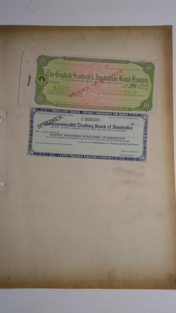 Czek podróżny, specimen, 10 ,50 Funtów
