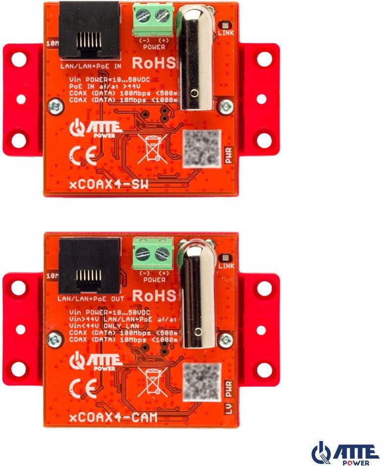 Zestaw aktywnych konwerterów do transmisji Ethernet oraz PoE ATTE xCOAX4-SE