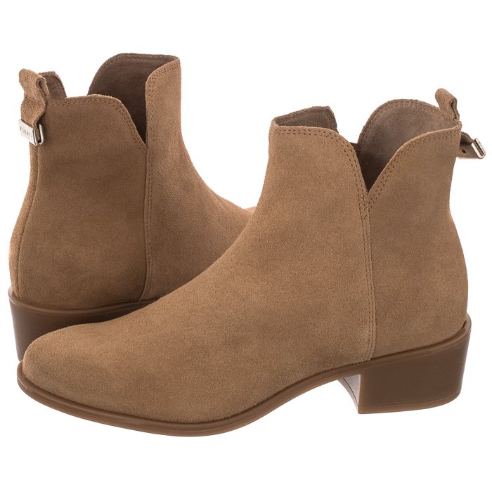 Buty Damskie Botki Zamszowe Ryłko Beżowe 3GVS8