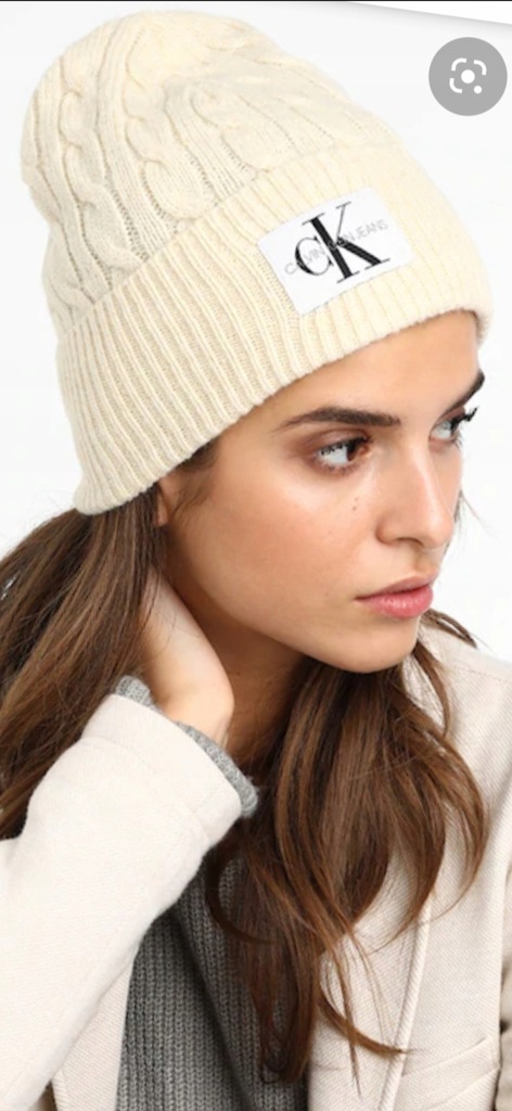 Calvin Klein czapka zimowa wełna beżowa nude - 8534921343 - oficjalne  archiwum Allegro